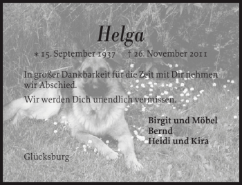 Traueranzeige von Helga  von Flensburger Tageblatt