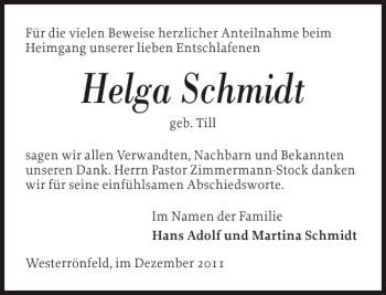 Traueranzeige von Helga Schmidt von Landeszeitung