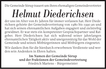 Traueranzeige von Helmut Diederichsen von Flensburger Tageblatt