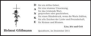 Traueranzeige von Helmut Glißmann von Barmstedter Zeitung