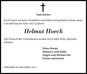 Traueranzeige von Helmut Hoeck von Husumer Nachrichten