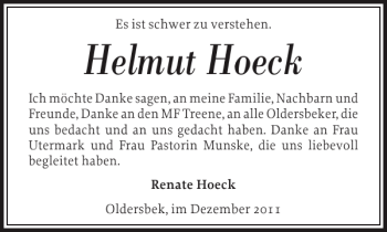 Traueranzeige von Helmut Hoeck von Husumer Nachrichten