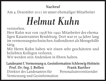 Traueranzeige von Helmut Kuhn von Landeszeitung