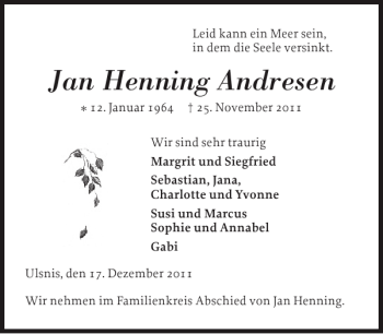 Traueranzeige von Henning Andresen von Schleswiger Nachrichten