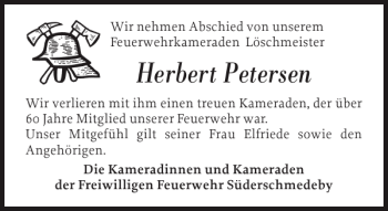 Traueranzeige von Herbert Petersen von Flensburger Tageblatt