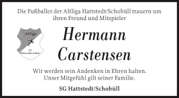 Traueranzeige von Hermann Carstensen von Husumer Nachrichten