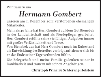 Traueranzeige von Hermann Gombert von Eckernförder Zeitung