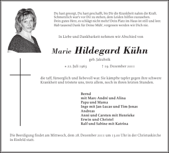 Traueranzeige von Hildegard Kühn von Holsteinischer Courier