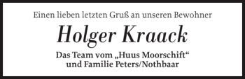 Traueranzeige von Holger Kraack von Husumer Nachrichten