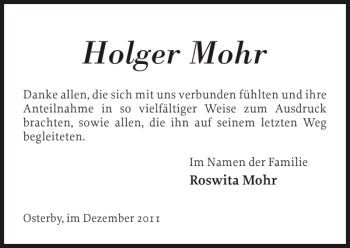 Traueranzeige von Holger Mohr von Eckernförder Zeitung