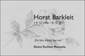 Traueranzeige von Horst Barkleit von Pinneberger Tageblatt
