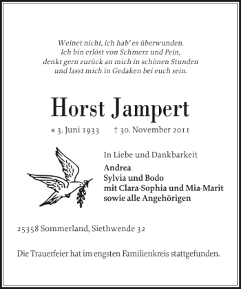 Traueranzeige von Horst Jampert von Elmshorner Nachrichten