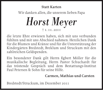 Traueranzeige von Horst Meyer von Husumer Nachrichten