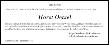Traueranzeige von Horst Oetzel von Flensburger Tageblatt