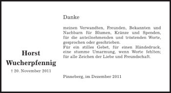 Traueranzeige von Horst Wucherpfennig von Pinneberger Tageblatt