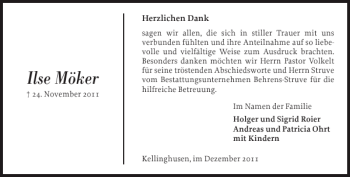 Traueranzeige von Ilse Möker von Norddeutsche Rundschau
