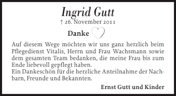Traueranzeige von Ingrid Gutt von Flensburger Tageblatt