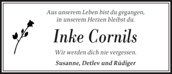 Traueranzeige von Inke Cornils von Husumer Nachrichten