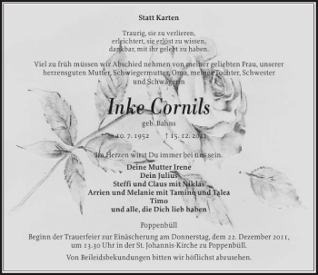Traueranzeige von Inke Cornils von Husumer Nachrichten