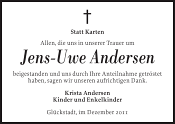 Traueranzeige von Jens-Uwe Andersen von Norddeutsche Rundschau