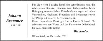 Traueranzeige von Johann Brammer von Landeszeitung