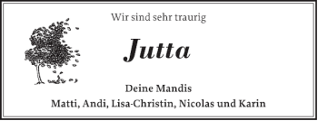Traueranzeige von Jutta  von Holsteinischer Courier