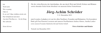 Traueranzeige von Jörg-Achim Schröder von Landeszeitung