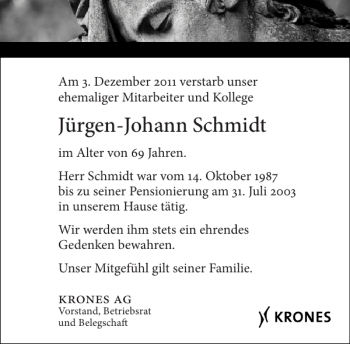 Traueranzeige von Jürgen-Johann Schmidt von Flensburger Tageblatt