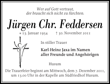 Traueranzeige von Jürgen Chr. Feddersen von Husumer Nachrichten