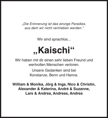 Traueranzeige von Kaischi  von Sylter Rundschau