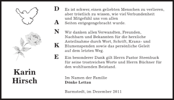 Traueranzeige von Karin Hirsch von Barmstedter Zeitung