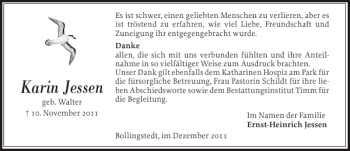 Traueranzeige von Karin Jessen von Flensburger Tageblatt