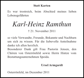 Traueranzeige von Karl-Heinz Ramthun von Landeszeitung