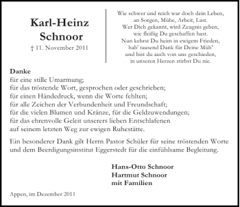 Traueranzeige von Karl-Heinz Schnoor von Pinneberger Tageblatt
