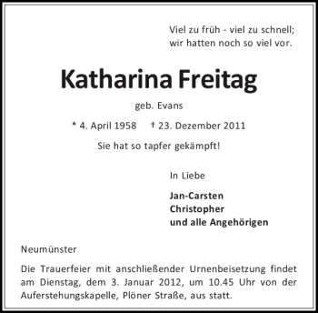 Traueranzeige von Katharina Freitag von Holsteinischer Courier
