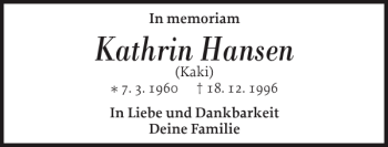 Traueranzeige von Kathrin Hansen von Flensburger Tageblatt