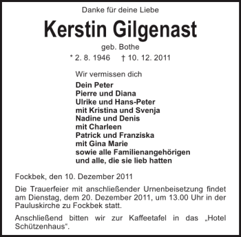 Traueranzeige von Kerstin Gilgenast von Landeszeitung