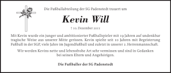 Traueranzeige von Kevin  von Holsteinischer Courier