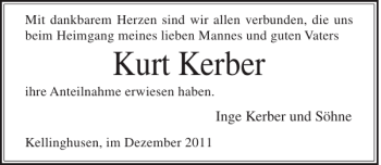 Traueranzeige von Kurt Kerber von Norddeutsche Rundschau