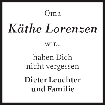 Traueranzeige von Käthe Lorenzen von Eckernförder Zeitung