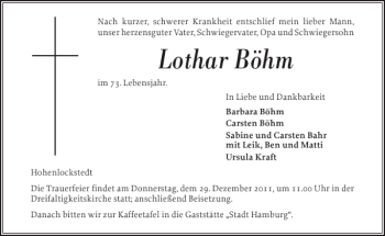 Traueranzeige von Lothar Böhm von Norddeutsche Rundschau