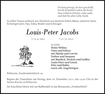 Traueranzeige von Louis-Peter Jacobs von Husumer Nachrichten