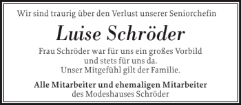 Traueranzeige von Luise Schröder von Landeszeitung