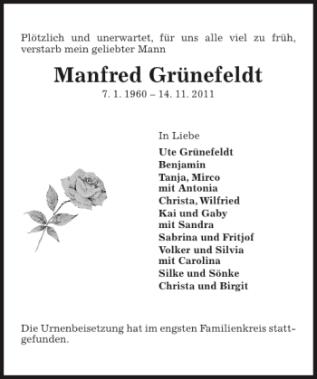 Traueranzeige von Manfred Grünefeldt von Pinneberger Tageblatt