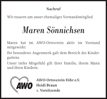 Traueranzeige von Maren Sönnichsen von Der Insel-Bote