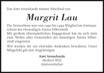 Traueranzeige von Margrit Lau von Schleswiger Nachrichten
