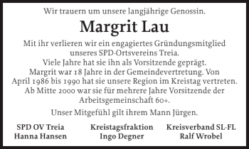 Traueranzeige von Margrit Lau von Flensburger Tageblatt
