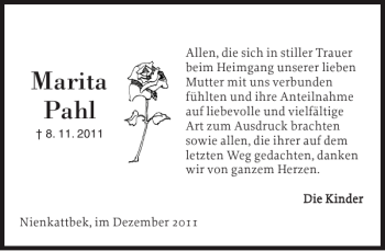 Traueranzeige von Marita Pahl von Landeszeitung