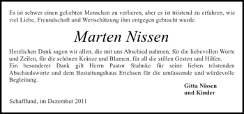 Traueranzeige von Marten Nissen von Flensburger Tageblatt