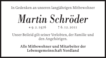 Traueranzeige von Martin Schröder von Landeszeitung
